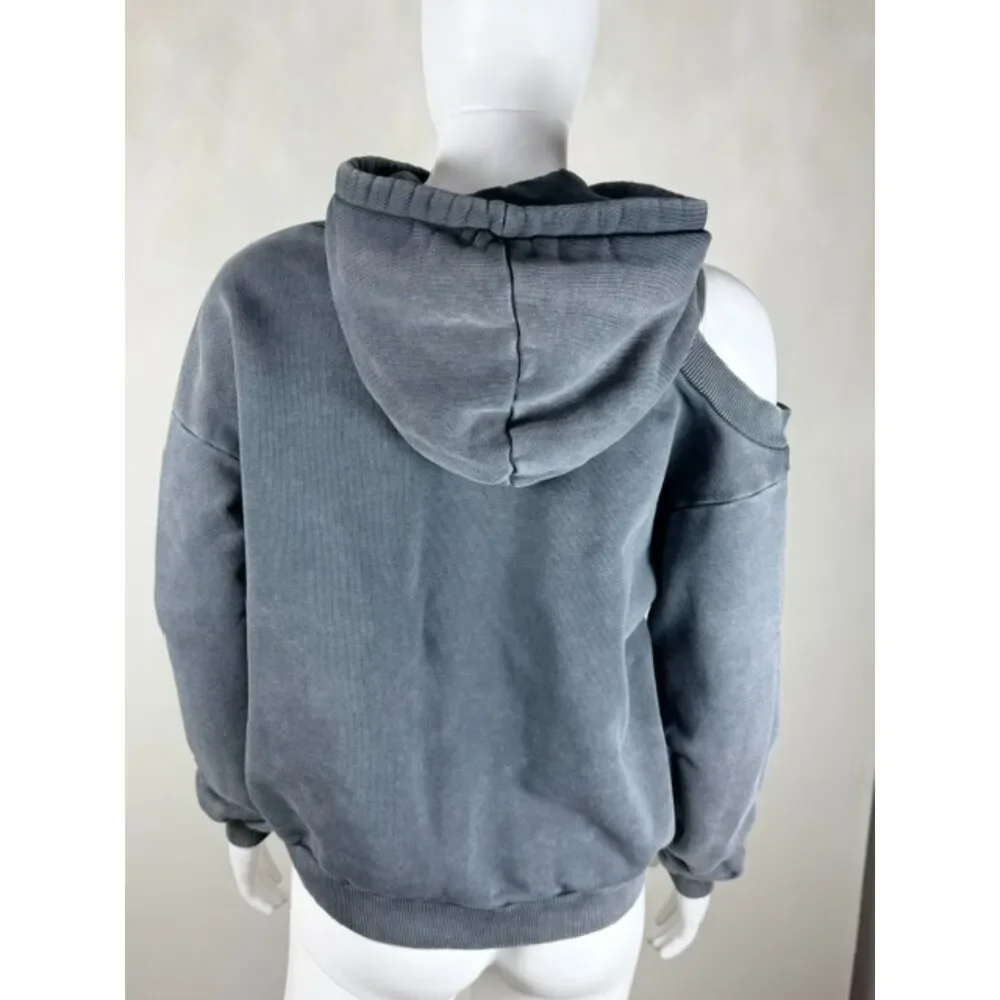 Gymshark Cold Shoulder Hoodie Small Gray Cotton Pullover